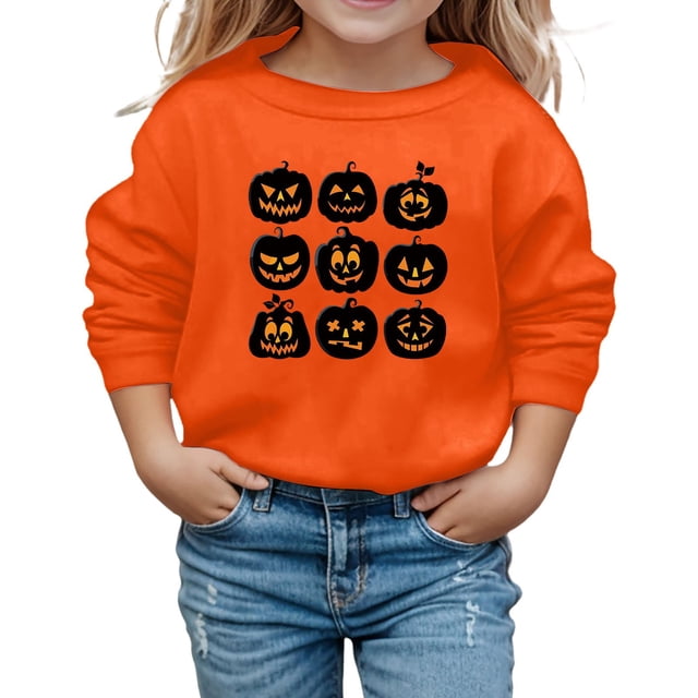 Chandail à Capuchon et Chandails en Molleton pour Filles, Imprimé Mignon d'Halloween, Chandail à Manches Longues Col Rond pour Tout-Petits, Enfants, Tenue Décontractée Confortable Automne Hiver