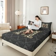 thumbnail image 4 of Homewish Bow Letter Monogrammed M 3pcs Twin Sheet Sets for Teens,Leopard Print Twin Fitted Sheet,Abstract Bohemian Damask Breathable Flat Sheet,Breathable Home Decor, 4 of 7