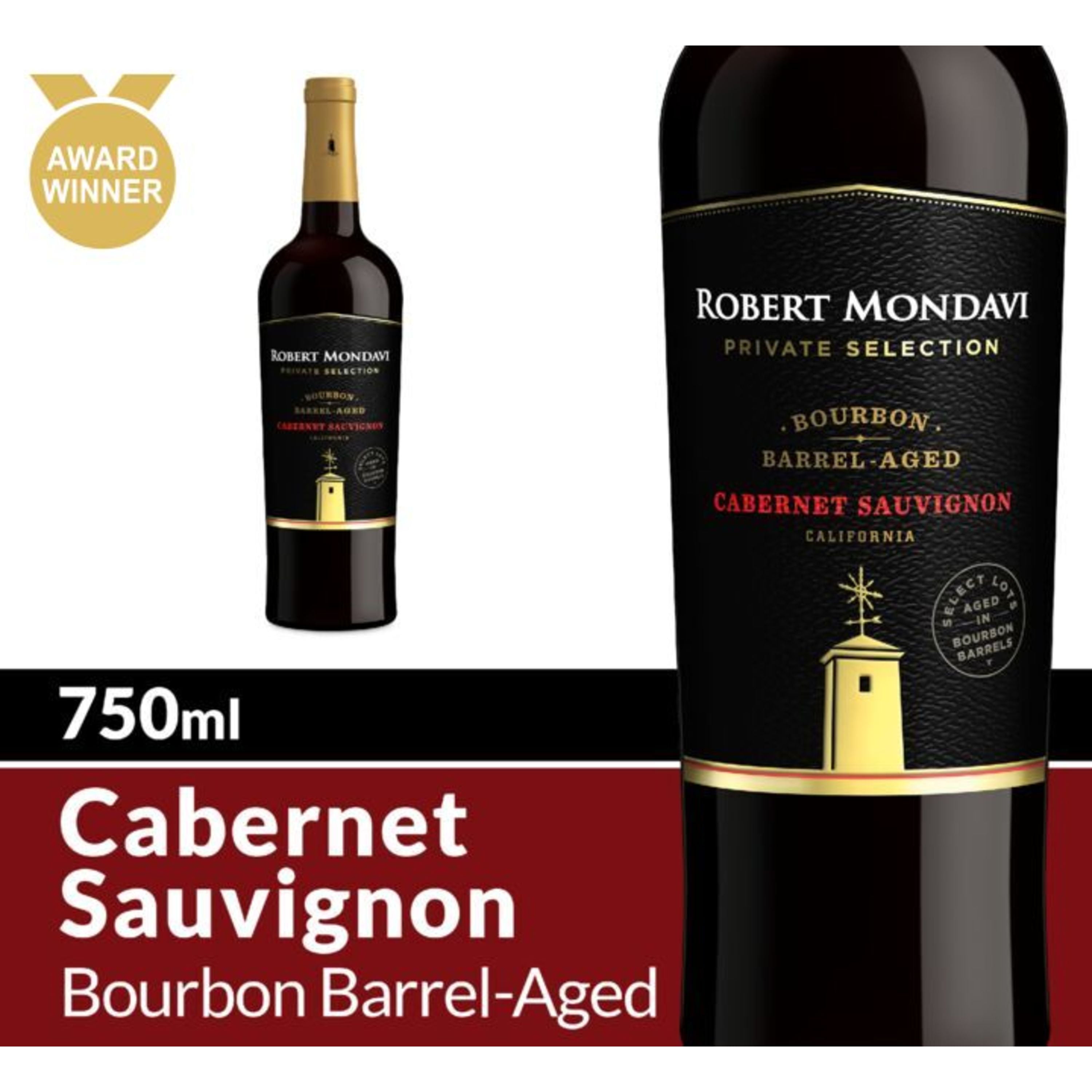 Robert Mondavi Private Selection Bourbon Barrel Aged Cabernet Sauvignon Red Wine, 750 mL Bottle, 14.5% ABV