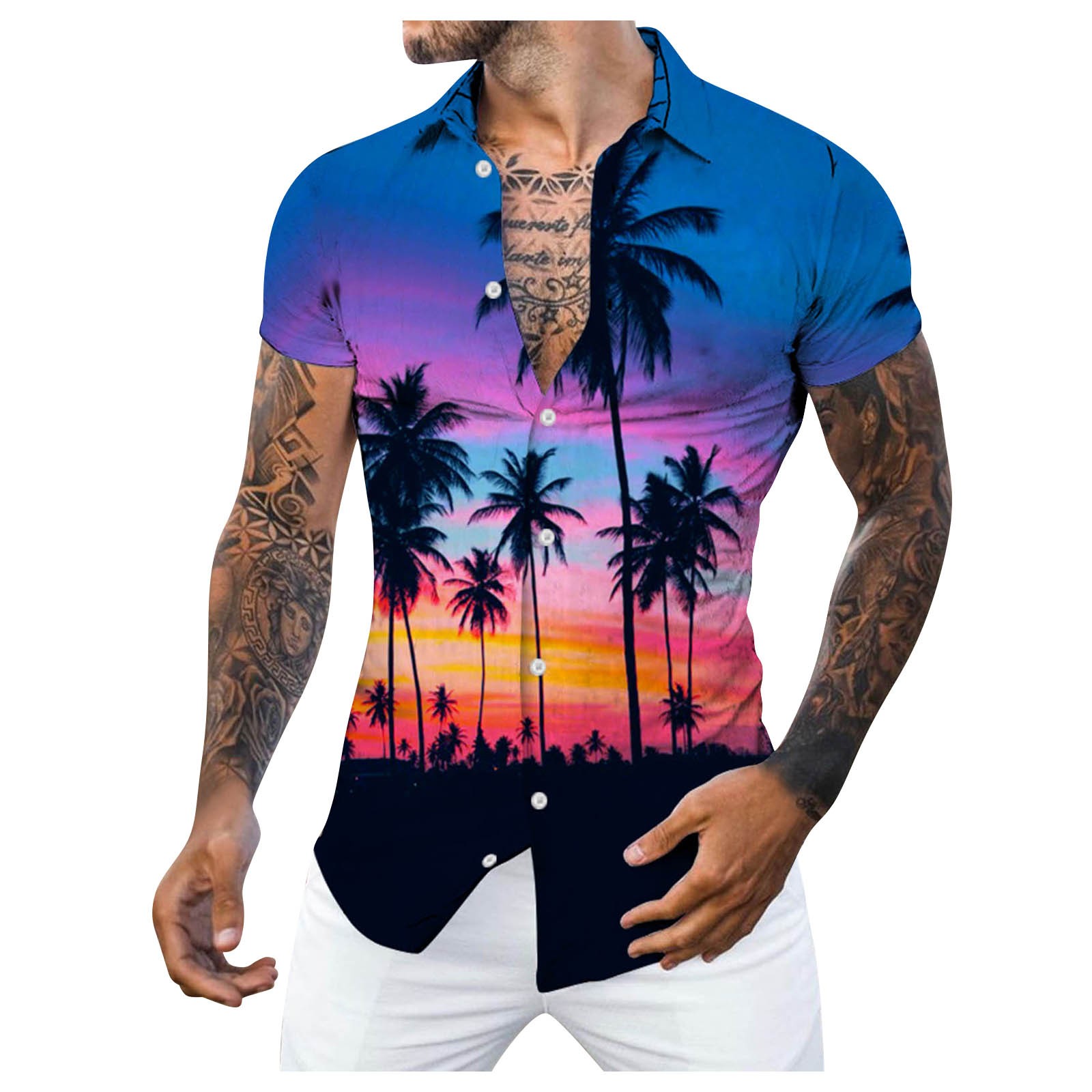 ELFINDEA Mens Shirts Men's Fashion Printed Shirt Hawaiian Casual Short