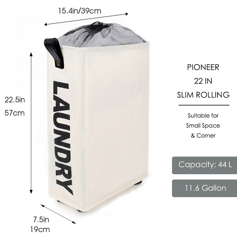 Laundry Baskets Caroeas 22inch Slim Rolling Laundry Basket Slim Laundry Hamper with Washable Breathable Mesh Liner Waterproof Dustproof Laundry