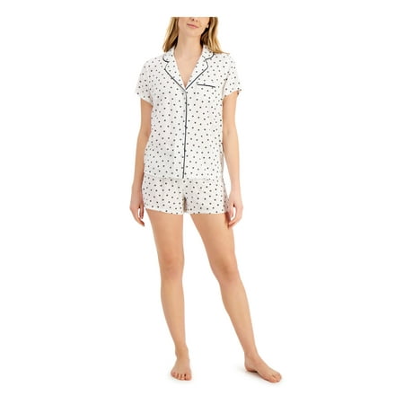 

ALFANI Sets White Printed Short Sleeve V Neck Button Up Sleepwear Size L