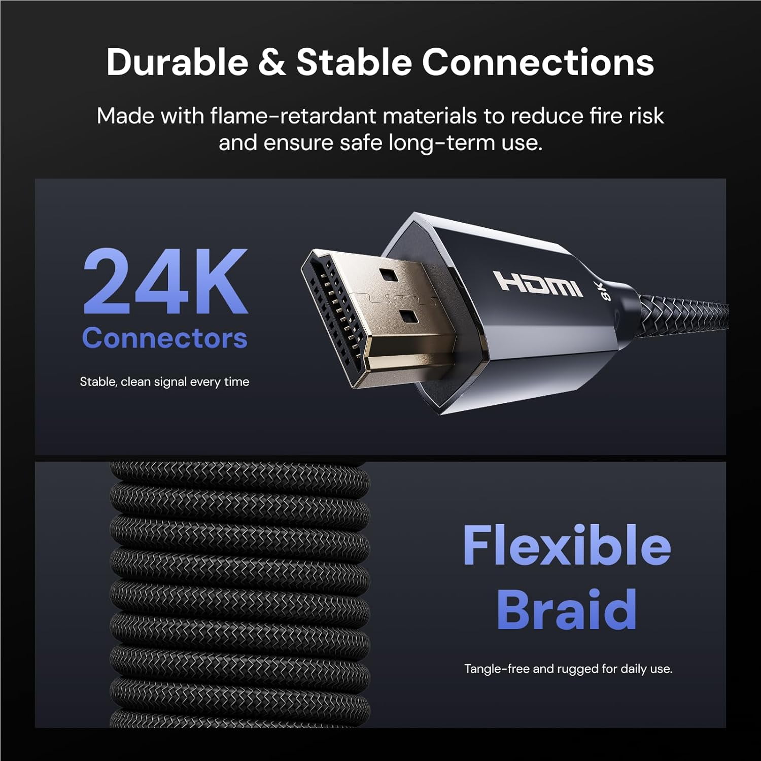 AWOL Vision  Ultra High Speed HDMI 2.1 Cable 6.6ft, 48Gbps 8K@60Hz, 4K@120Hz, 2K@144Hz, Certified for PS5/Xbox/TV/PC/Projector
