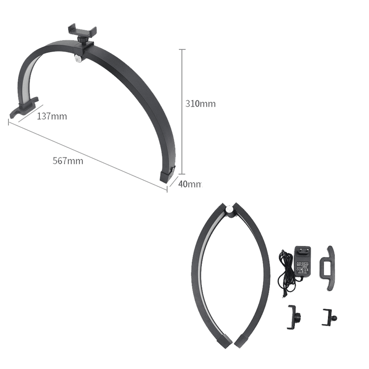 22Inch Half Moon Nail Desk Lamp 20W Touch Control Black US Plug