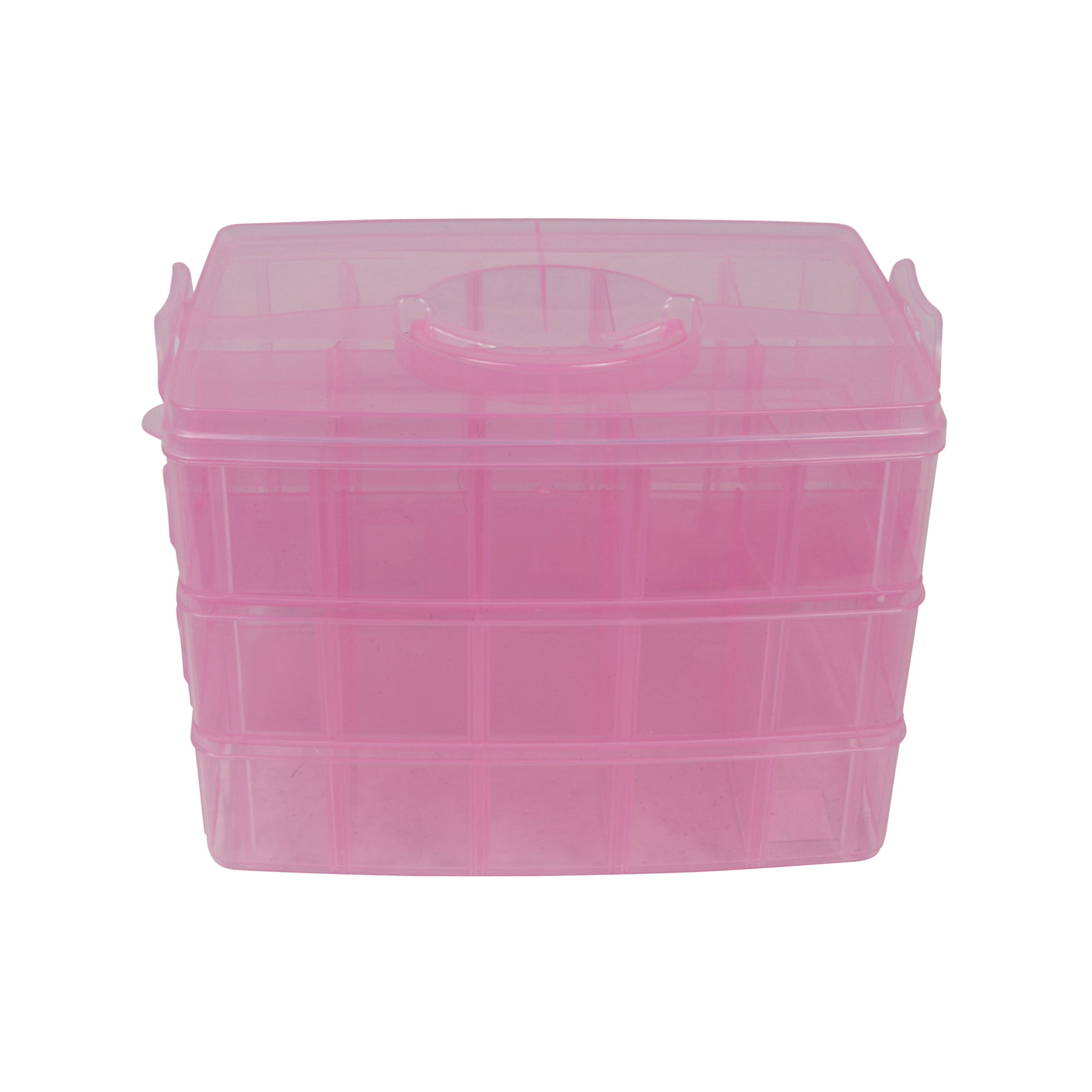 Everything Mary Stackable Storage Container, Pink - Portable Organizers with 30 Compartments - Three Tier Plastic Box with Handle