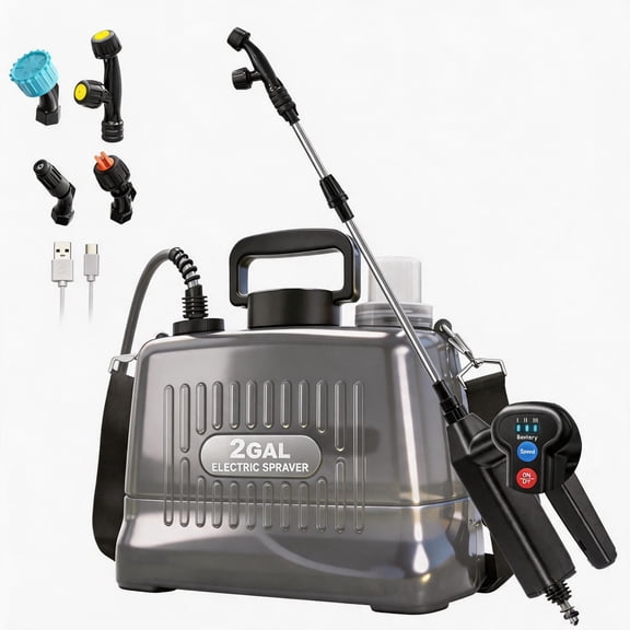 Sylmax 2 Gallon Battery Powered Pump Sprayer, Electric Garden Weed Sprayers for Lawn & Yard, Black with 3 Speeds, 4 Nozzles & Ergonomic Wand