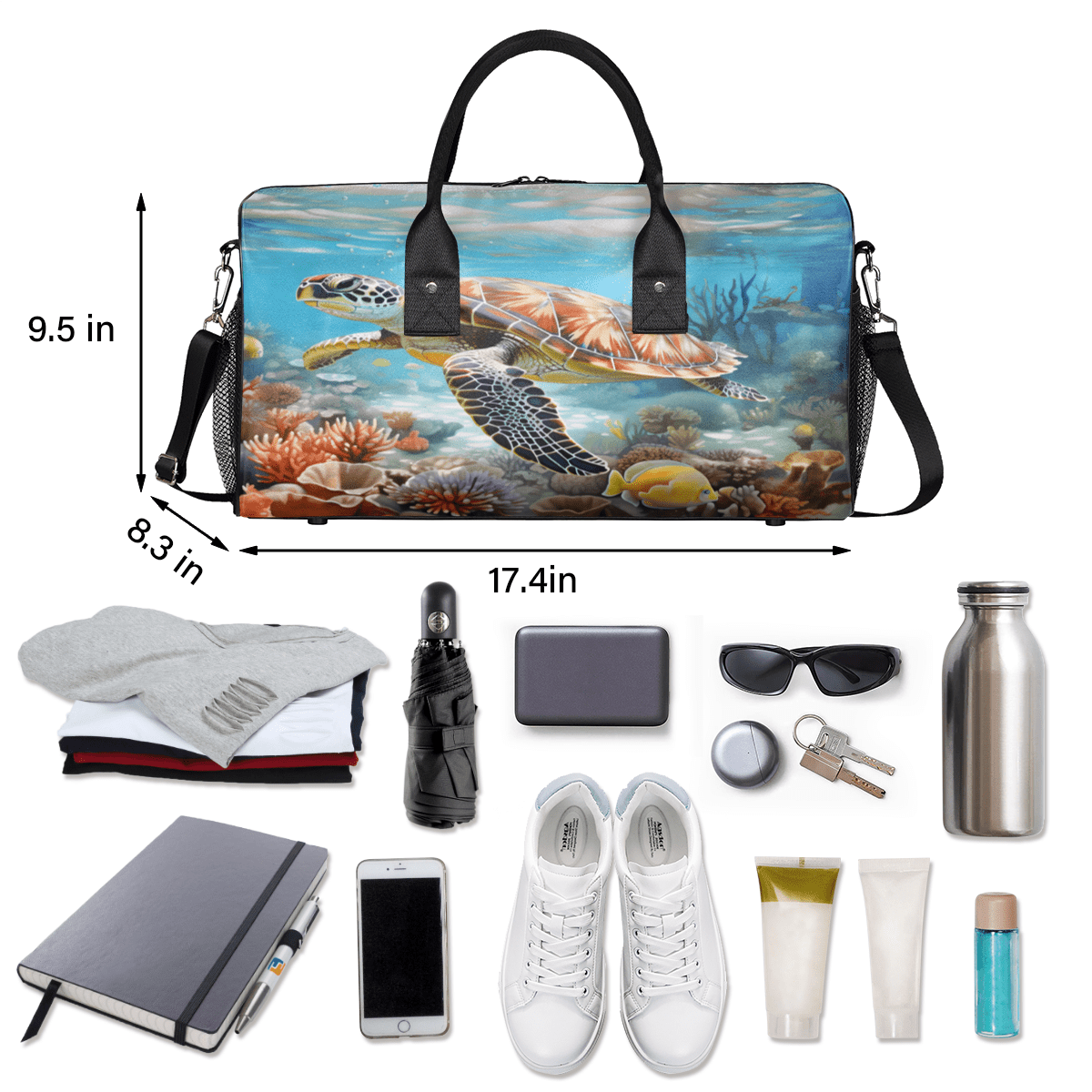 Herdesigns Ocean Sea Turtle Gym Duffle Bag for Men Women, Travel Sports Bag Waterproof Lightweight Weekend Carry On Tote