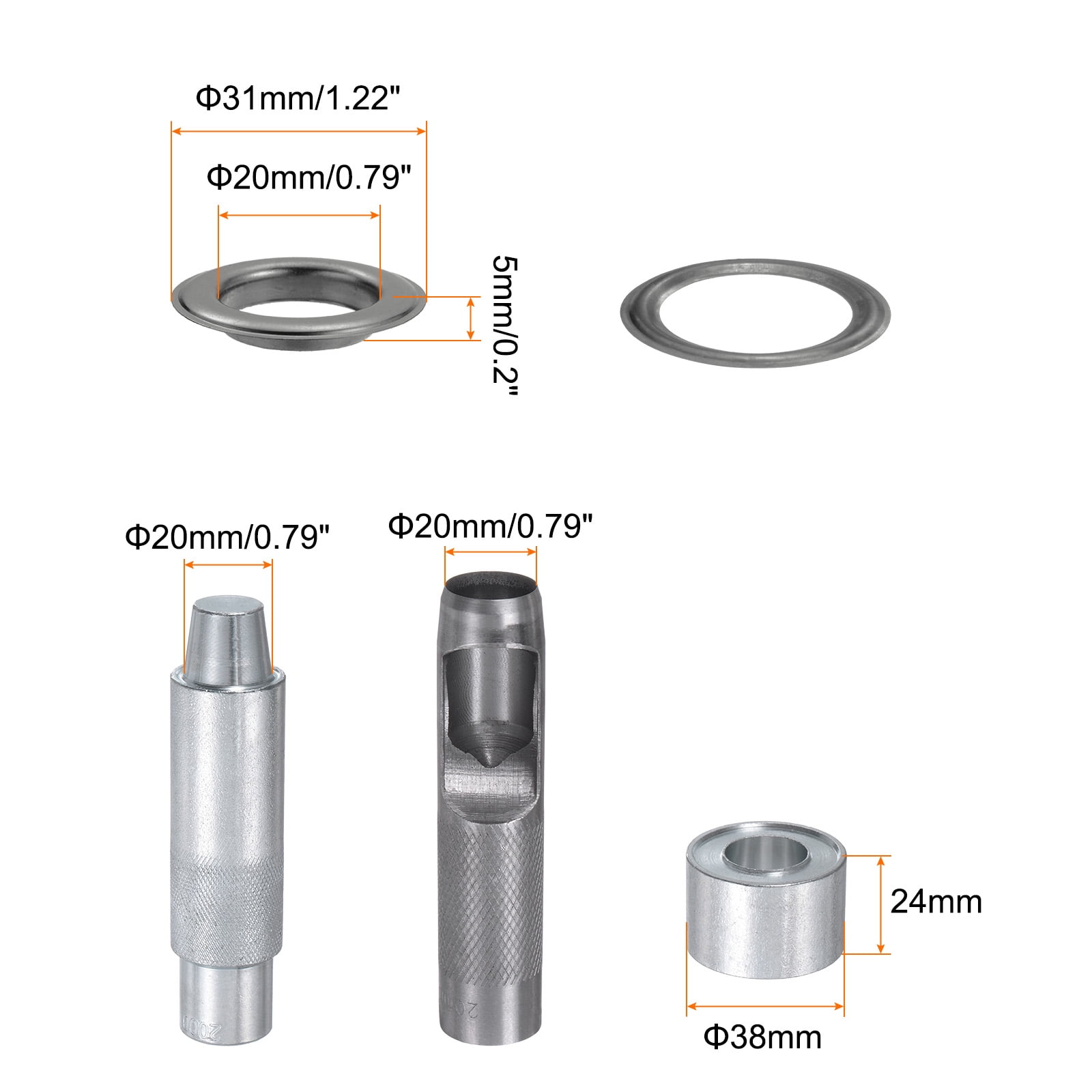 Uxcell 100pcs Grommet Tool Kit 20mm Grommet Eyelet Set with Hole Hollow Punch, Grommet Setter Tools, Black