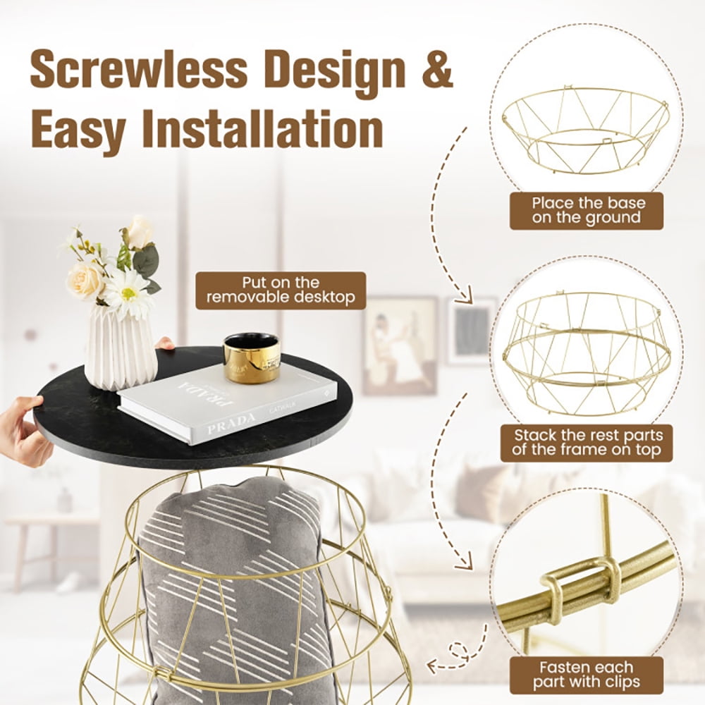 Finihen End Table, Round Metal Frame End Table with Removable Top, Sofa Side Table, Bed Side Table, for Living Room, Bedroom, Black Finihen End Table, Round Metal Frame End Table with Removable Top, Sofa Side Table, Bed Side Table, for Living Room, Bedroom, Black