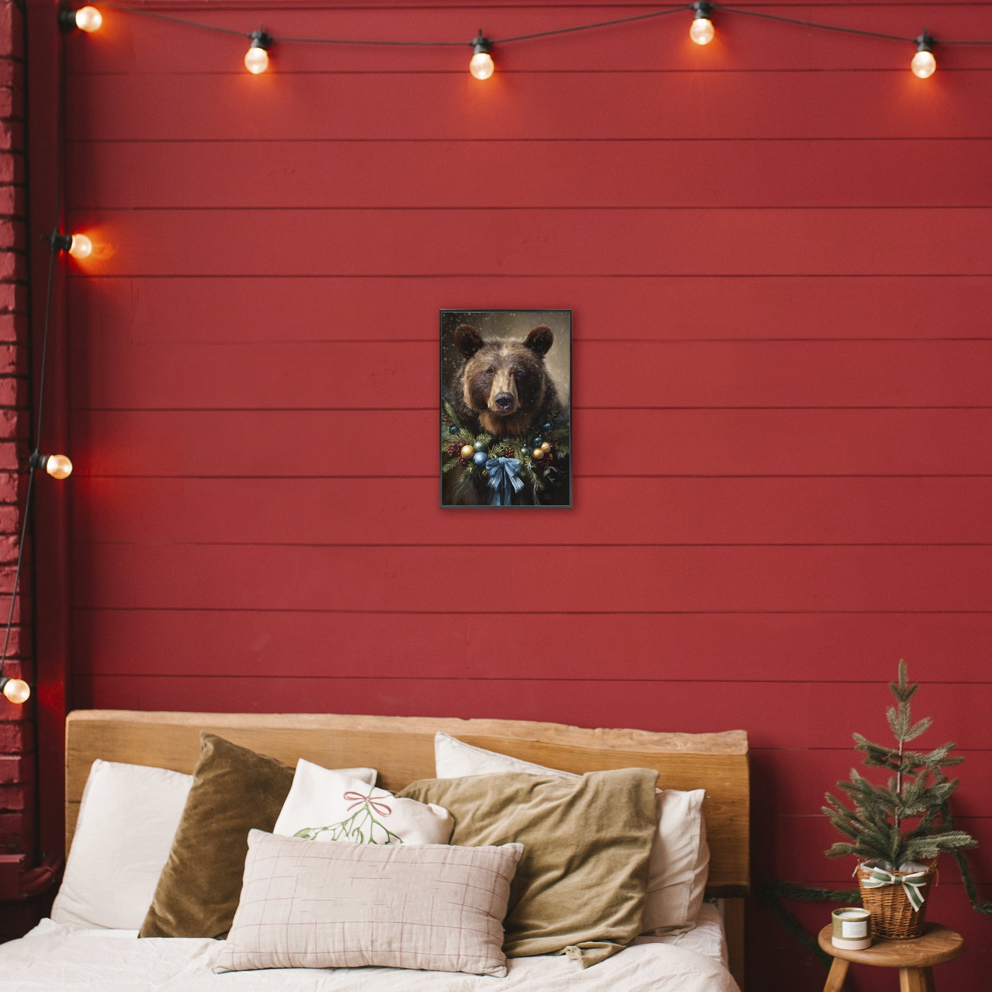 Stupell Industries Christmas Grizzly with Wreath Black Framed Giclee Art, design by Tina LeCour