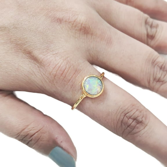 Ethiopian Opal Tiny Ring, Natural Ethiopian Opal Ring, October Birthstone, 925 Silver, Womens Ring, Stackable Cluster Ring, Minimal Statement Jewelry, Gold Plated, Valentine Gift, Solitaire Ring