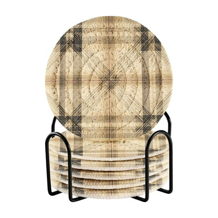 

6-Pack Polyester Coil Coasters with Holder - Heat-Resistant (140℃) Non-Slip & Durable，A Plaid Pattern