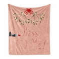 thumbnail image 1 of Kiss Me Soft Flannel Fleece Throw Blanket, Christmas Themed Mistletoe Motif with Lipstick Words Romantic Design, Cozy Plush for Indoor and Outdoor Use, 60" x 80", Blush Vermilion Green, by Ambesonne, 1 of 6