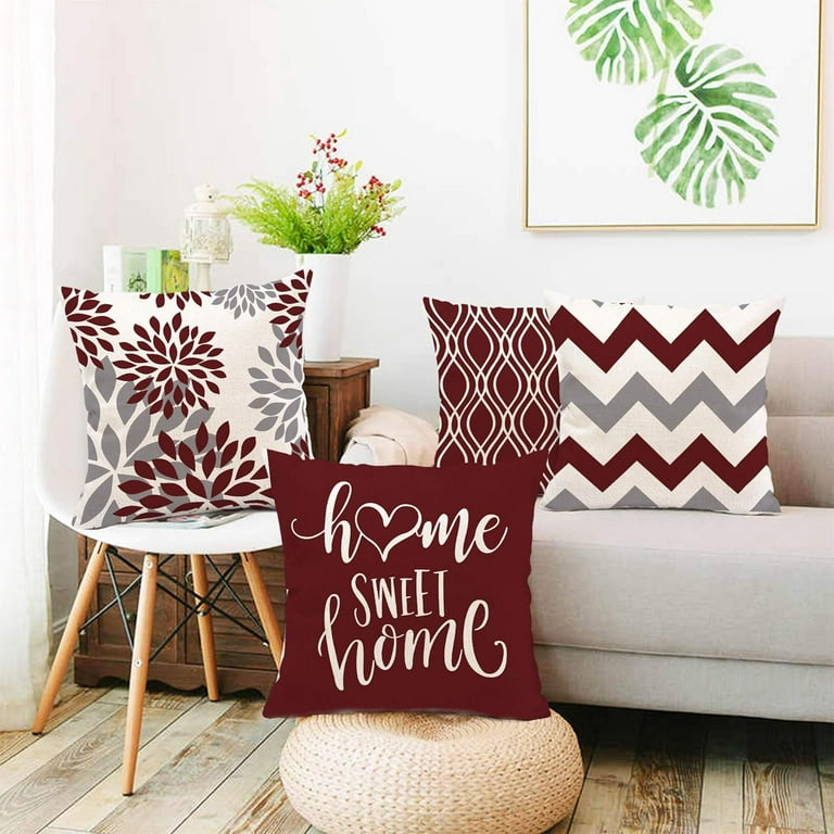 Burgundy Modern Pillow Covers 16x16 Set of 4,Decorative Couch