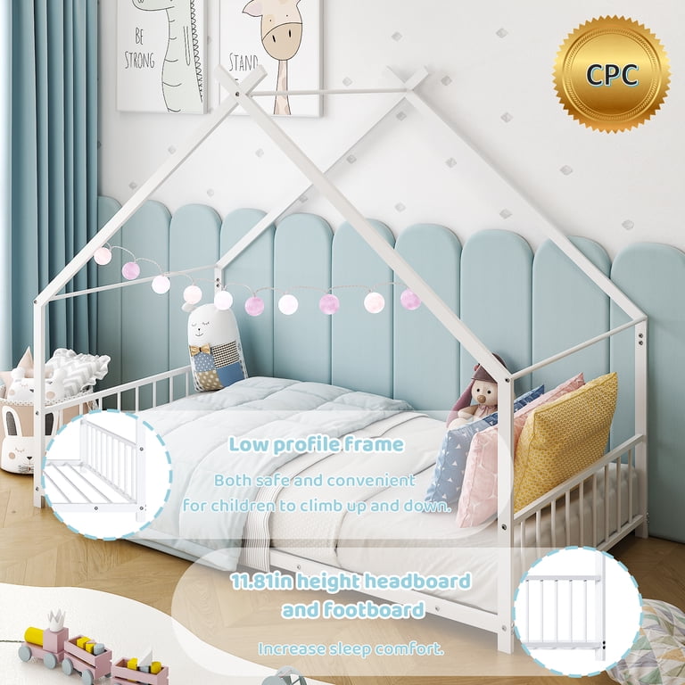 Ktaxon Twin Size Floor Bed, Solid Metal Montessori Floor Bed Frame