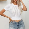 thumbnail image 4 of Besolor Women's Summer Knit Crop Tops Trendy Crewneck Short Sleeve Summer Shirts Hollow out Casual Going out Blouse, 4 of 7