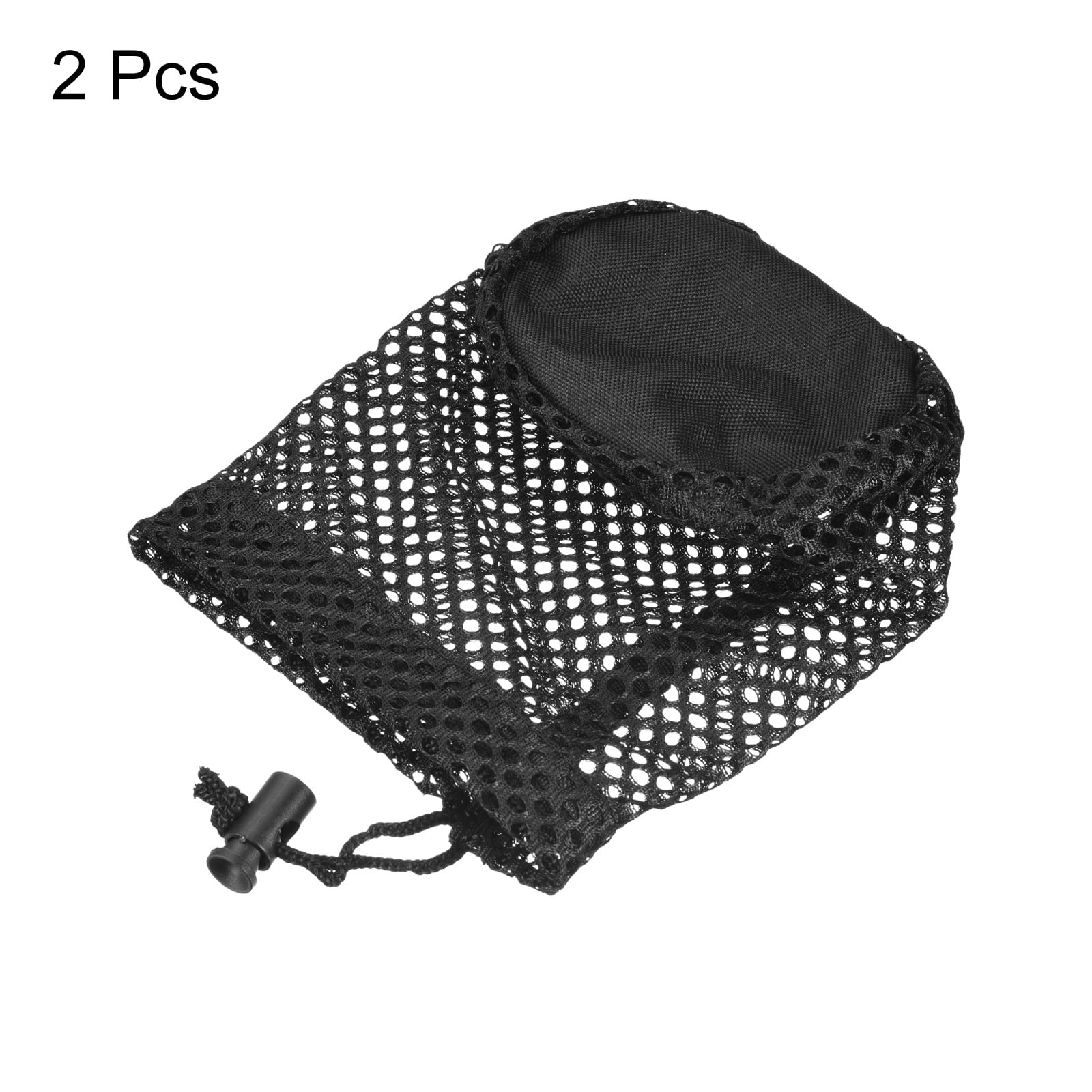 Unique Bargains Nylon Golf Ball Bag Drawstring Mesh Storage Bag 2 Pack Black 6.7"x 4.3"