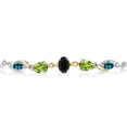 thumbnail image 2 of Gem Stone King 925 Silver and 10K Yellow Gold Black Onyx Green Peridot London Blue Topaz and Lab Grown Diamond Tennis Bracelet for Women By Keren Hanan (1.63 cttw, Adjustable up To 9 inch), 2 of 3