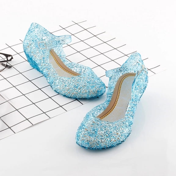 Glitter Jelly Wedge Sandals, Girls' Hollow Crystal Shoes for Birthday, Party and Cosplay Events Blue 25