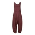 thumbnail image 4 of Tuphregyow Women's Sleeveless Cotton Dungarees Jumpsuit Loose Fit Long Playsuit Trousers for Casual, Relaxed, and Elegant Leisure Fashion Wine XXXXL, 4 of 5