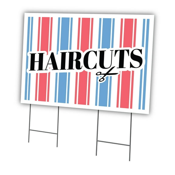 Haircuts 24" X 36" Yard Sign & Stake | Advertise Your Business | Stake Included Image On Front Only | Made in The USA