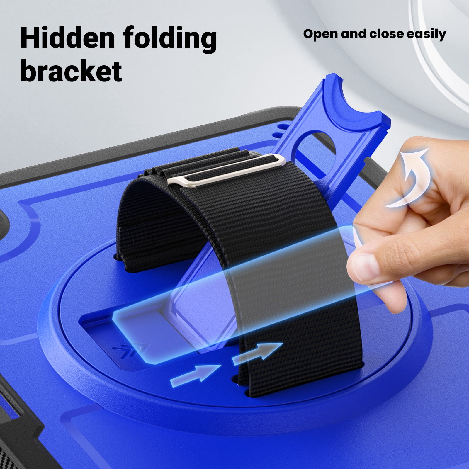 ELEHOLD Case for Apple iPad Pro 11 2024,Soft TPU Rugged Durable Case with 360° Rotating Hand Strap & Foldable Hidden Stand & Pencil Holder,Darkblue