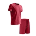 thumbnail image 4 of Maqroz Mens Sweatsuits 2 Piece Set Short Sleeve T-Shirt and Shorts Set Crew Neck Top with Elastic Waist Bottoms Casual Loungewear Soft Everyday Wear Lightweight Comfortable Home Outfit, 4 of 5