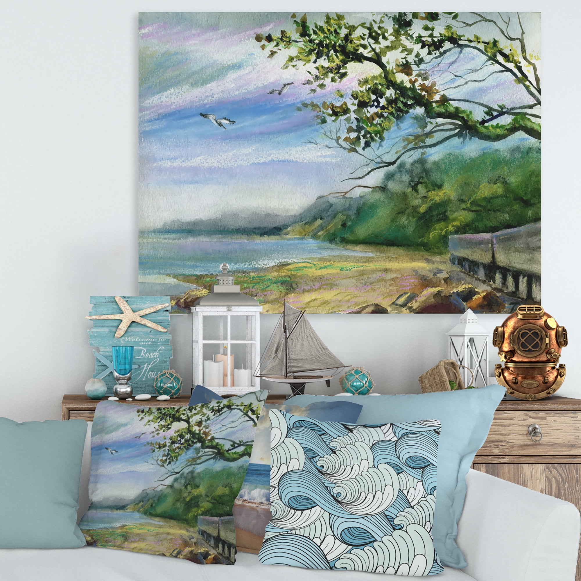 Designart ' Green Coast of The Baltic Sea ' Nautical & Coastal Canvas Wall Art Print