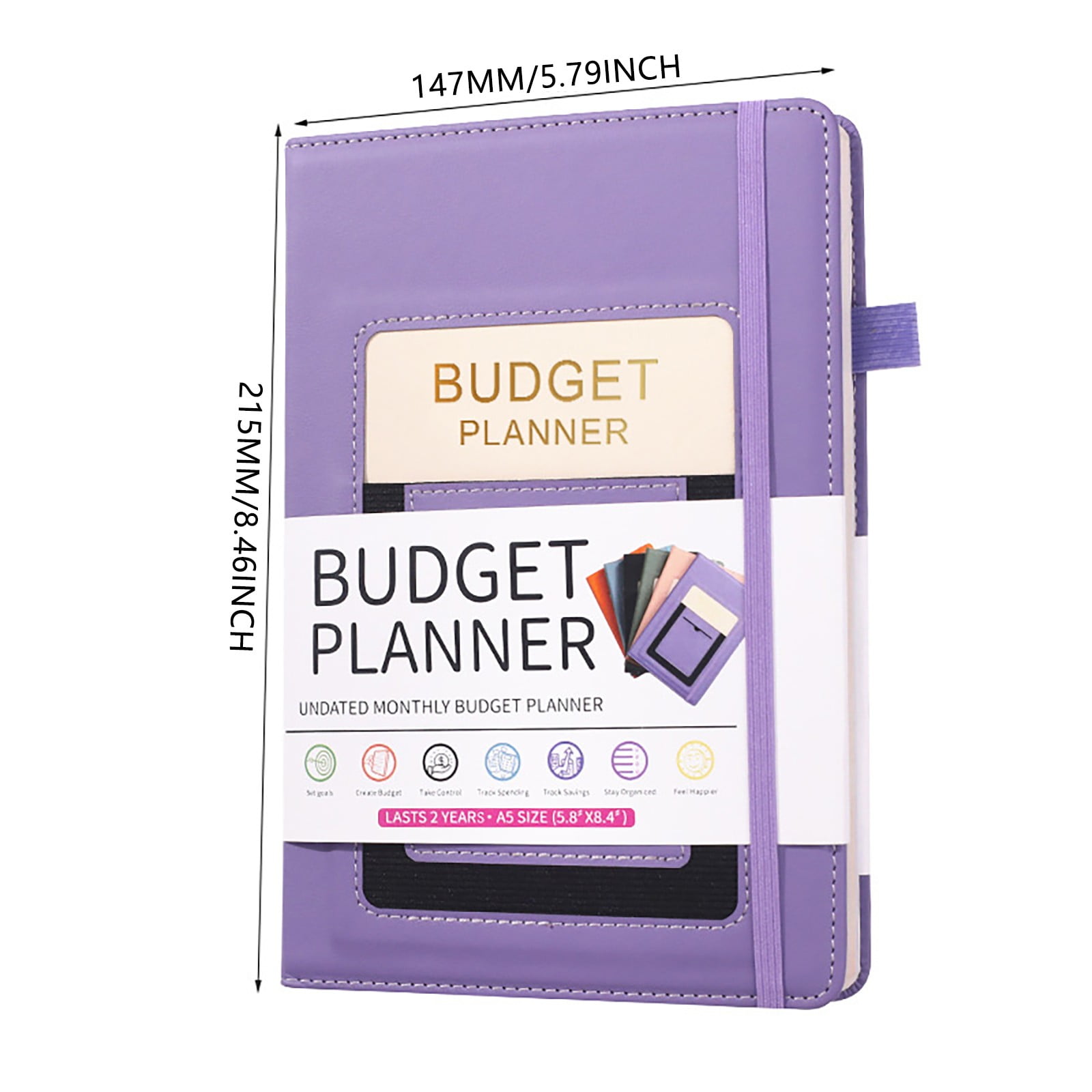 CSSJKYJ Budget Planner - Expense Tracker Notebook with 8 Stickers. Monthly Budgeting Organizer, Finance Logbook & Accounts Book, Bill Tracker, A5 (Purple)