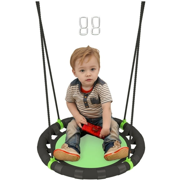 Qaba Saucer Tree Swing for Kids, 24 inch Round Flying Swing Seat, Green