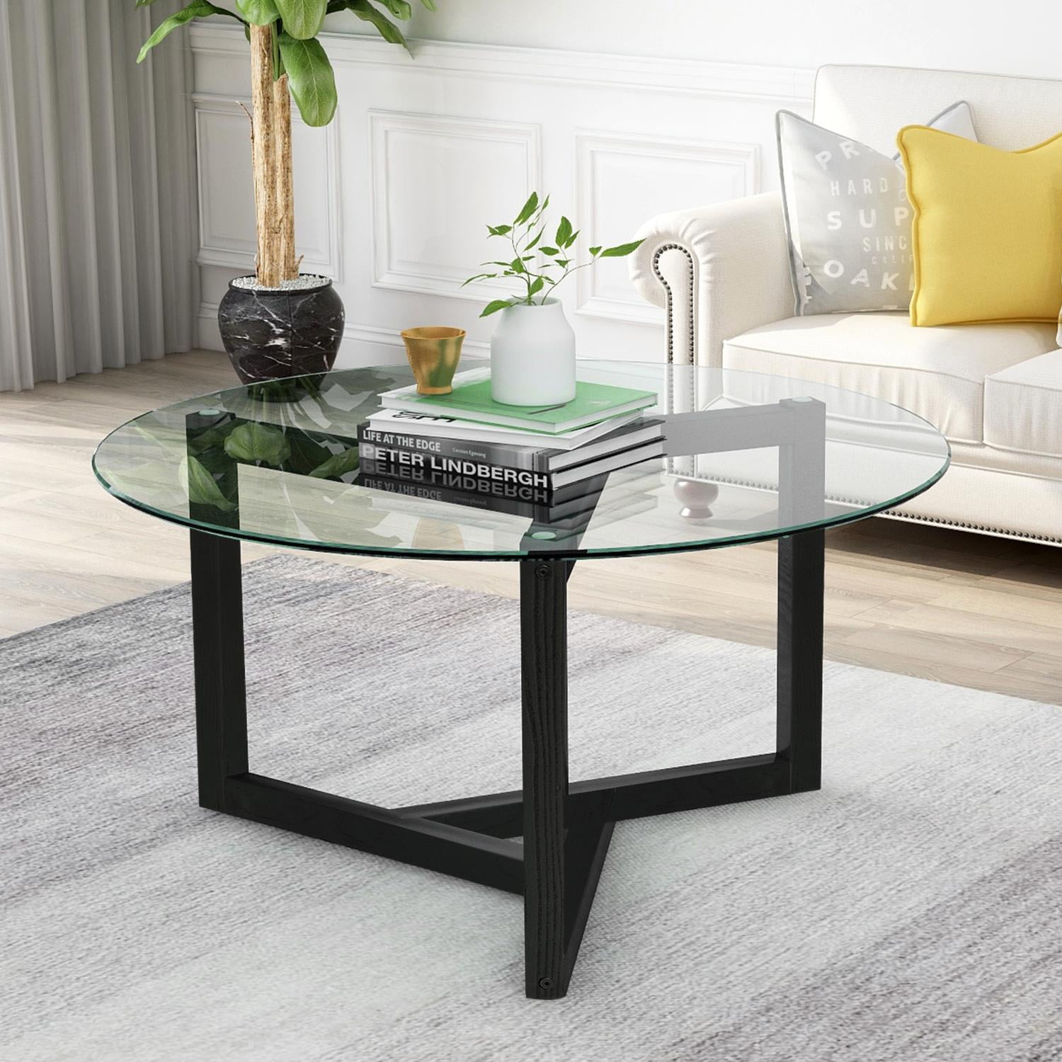 Round glass coffee table modern cocktail table Living room simple