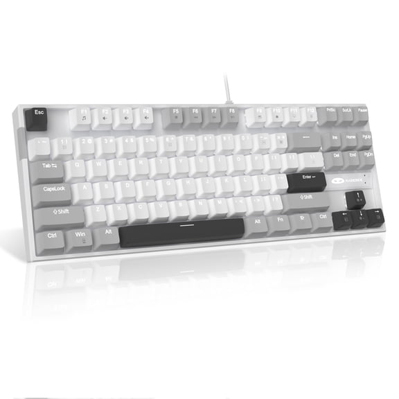 MageGee MK-STAR 87-Key TKL Mechanical Gaming Keyboard, Brown Switches, LED Backlight, Wired USB, Gray and White