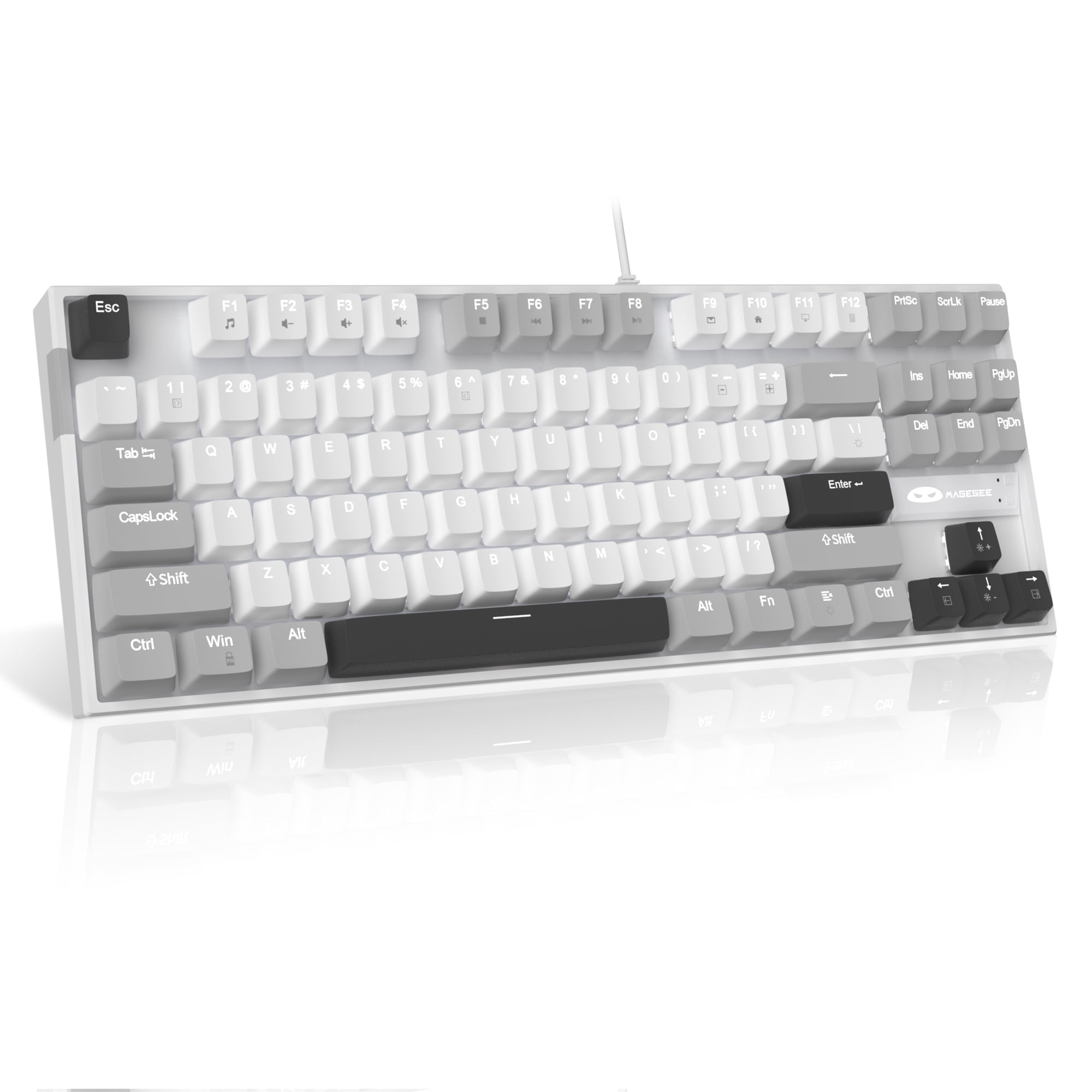 MageGee MK-STAR 87-Key TKL Mechanical Gaming Keyboard, Brown Switches, LED Backlight, Wired USB, Gray and White