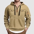 thumbnail image 2 of TOWED22 Hoodies For Men Quater Zip Up Pullover Sweatshirt Casual Workout Mens Hoodies with Pockets(Khaki,L), 2 of 5