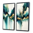 thumbnail image 3 of Designart "Teal and Gold Abstract Expressionism I" Abstract Liquid Ink Framed Wall Art Set Of 2 - Turquoise Abstract Gallery Wall Frame Set For Home Decor, 3 of 7