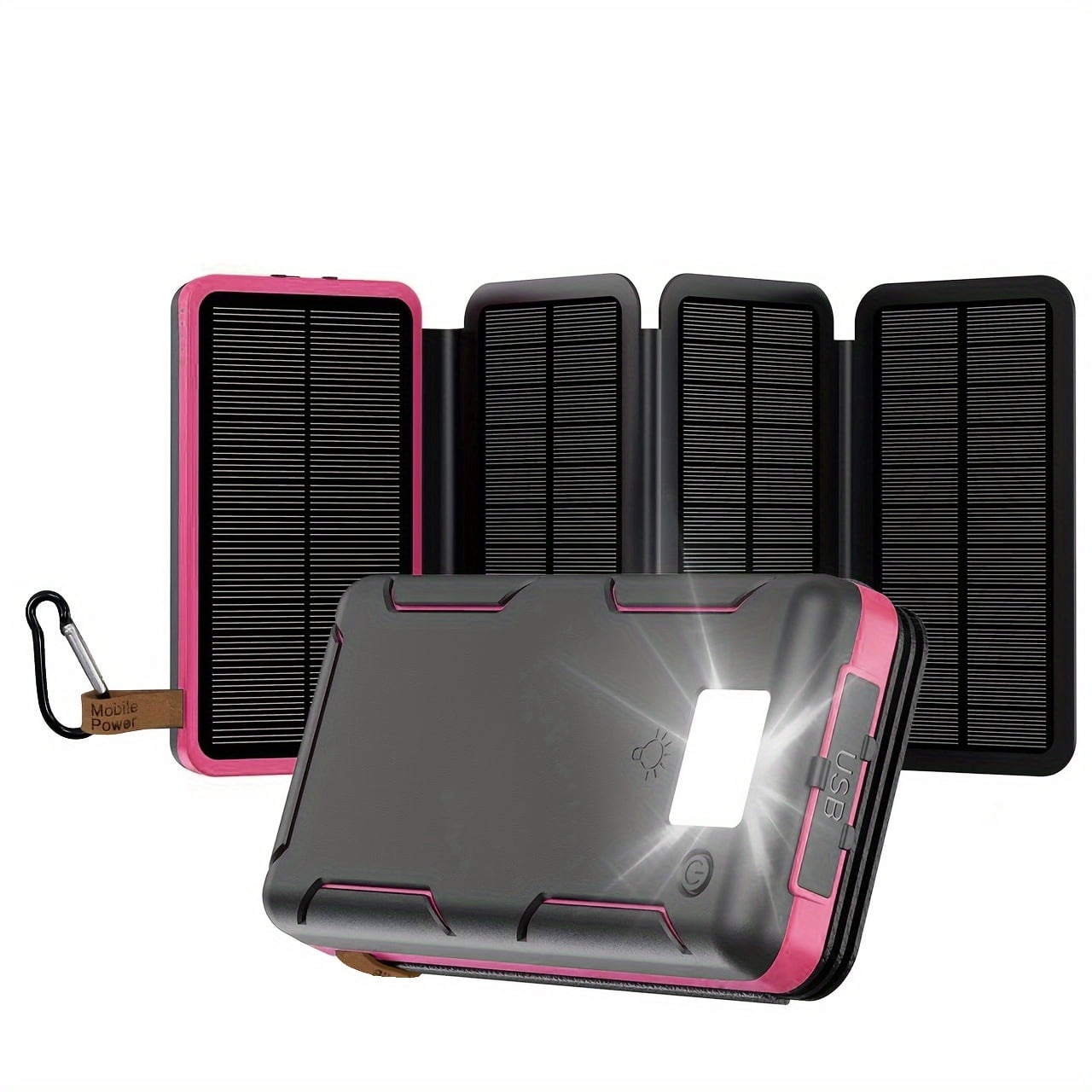 Tri-Folding Solar Power Bank 38800mAh, 4 Solar Panel Portable Charger with LED Lights for Smartphones, Tablets, Camping & Hiking