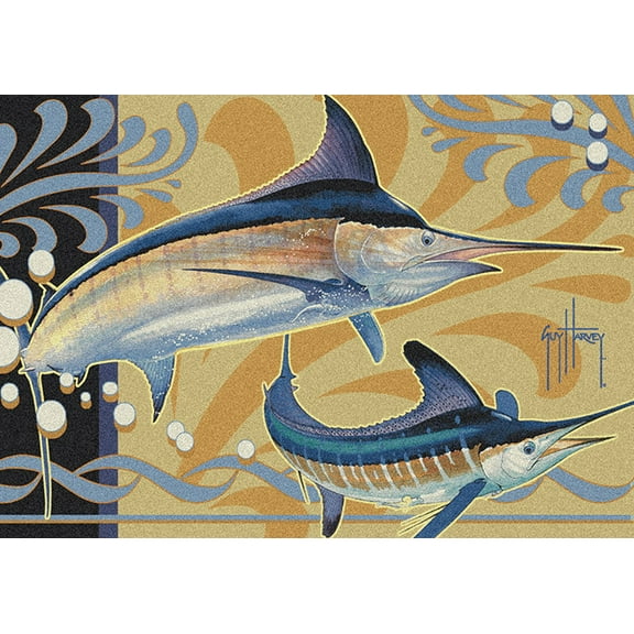 Milliken Orange Nautical Fish Area Rug Marlin Modern - Aprx 7' 8" x 10' 9"