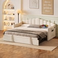 thumbnail image 1 of Euroco Lit de Jour Rembourré Format Simple avec Tiroir-Lit Escamotable, Canapé-Lit en Velours avec Ports USB et Poches de Rangement, Beige, 1 of 9