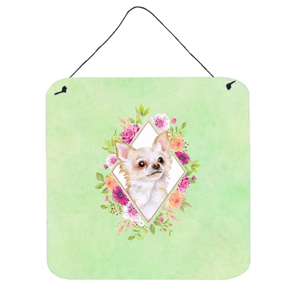 Long Hair Chihuahua Green Flowers Wall or Door Hanging Prints