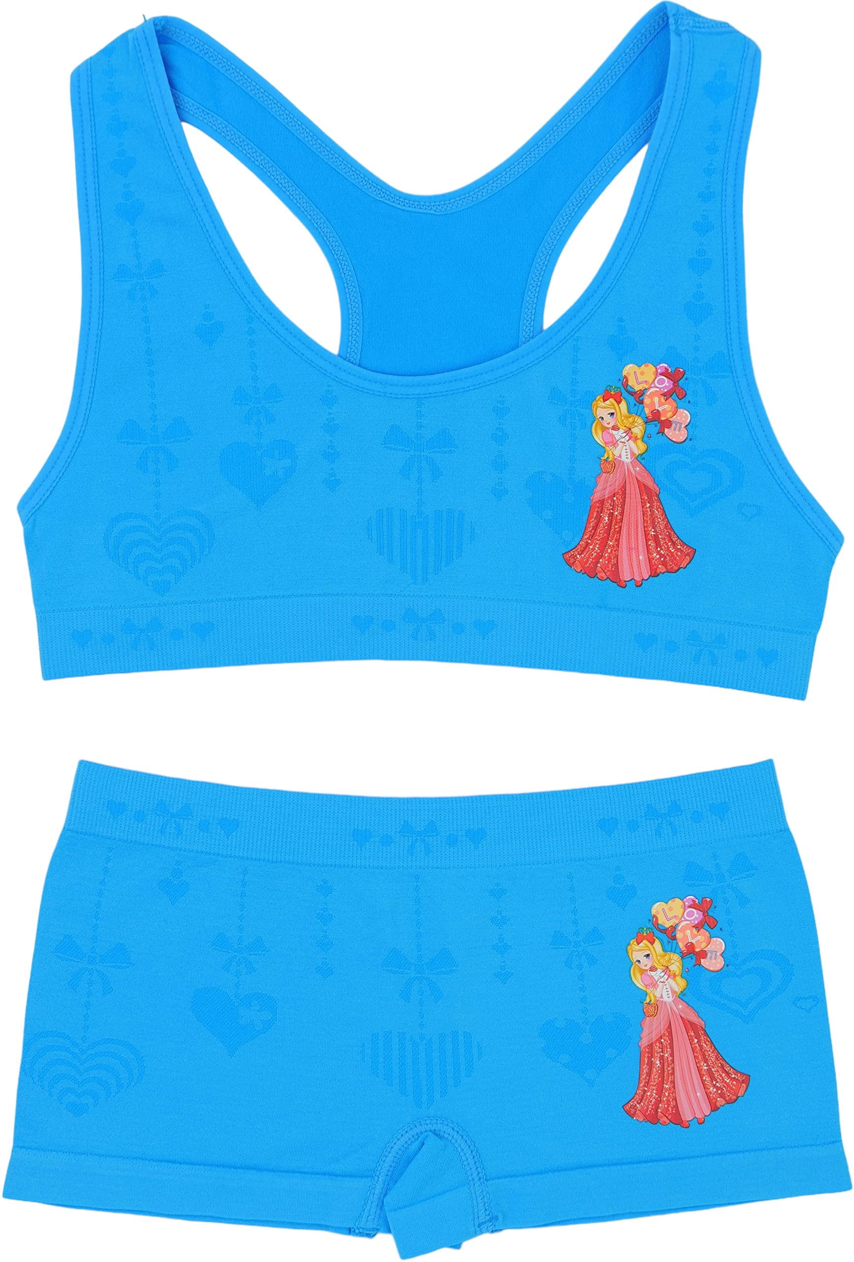 ToBeInStyle Girl's Pack of 6 Racerback Bras & Matching Boyshort Bottoms - Love Balloon Maiden - Small