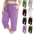 thumbnail image 2 of Fengactive Women's Plus Size Capris High Waisted Elastic Cargo Athletic Pants Dressy Casual Summer Travel Shorts, 2 of 9