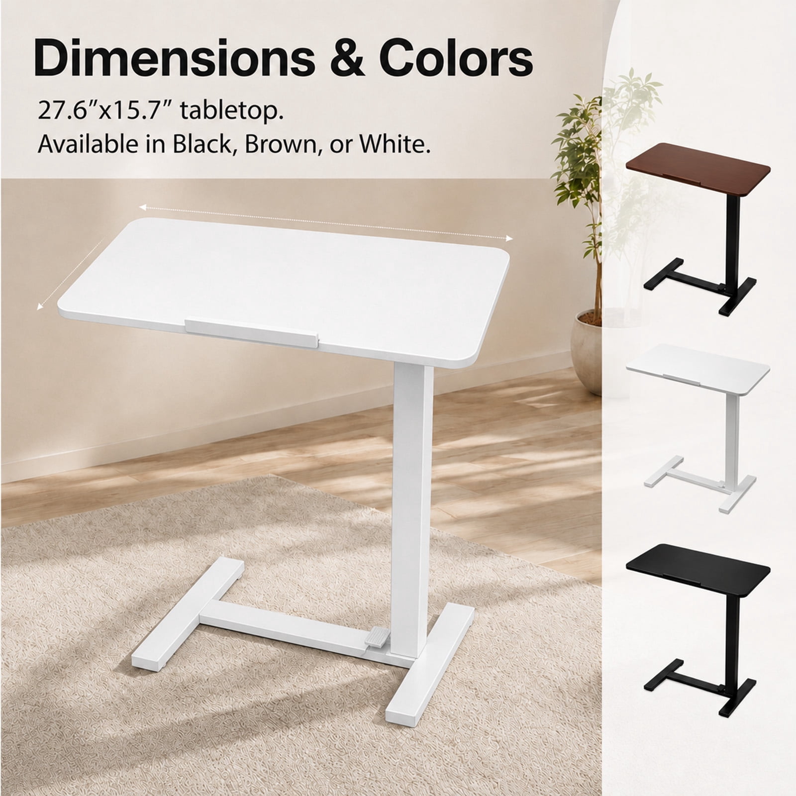 Alvantor Adjustable Bedside Table with Wheels, Overbed Table Portable Standing Cart & Laptop Desk with Adjustable Height and Inclination, Suitable for Bed, Couch, Wheelchair