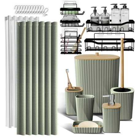 Hearth & Harbor 24 Piece Bamboo Bathroom Sets White Bathroom Accessories Set and Shower Caddy Set