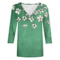 thumbnail image 4 of Summer Tops For Womens Daisy Printed T Shirts V Neck Tee 3/4 Length Sleeve Tops Loose Fitted Dressy Shirts Pullover Sweater Blouses Holiday Beach Party Clothes, 4 of 4