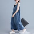 thumbnail image 3 of safuny Women's Dress Bandage High Waist Denim Jacket Jean Long Dresses Comfy Casual Dressy Loose Plus Size Lapel Sleeveless Solid Color For Mujer Elegante Blue XL, 3 of 7