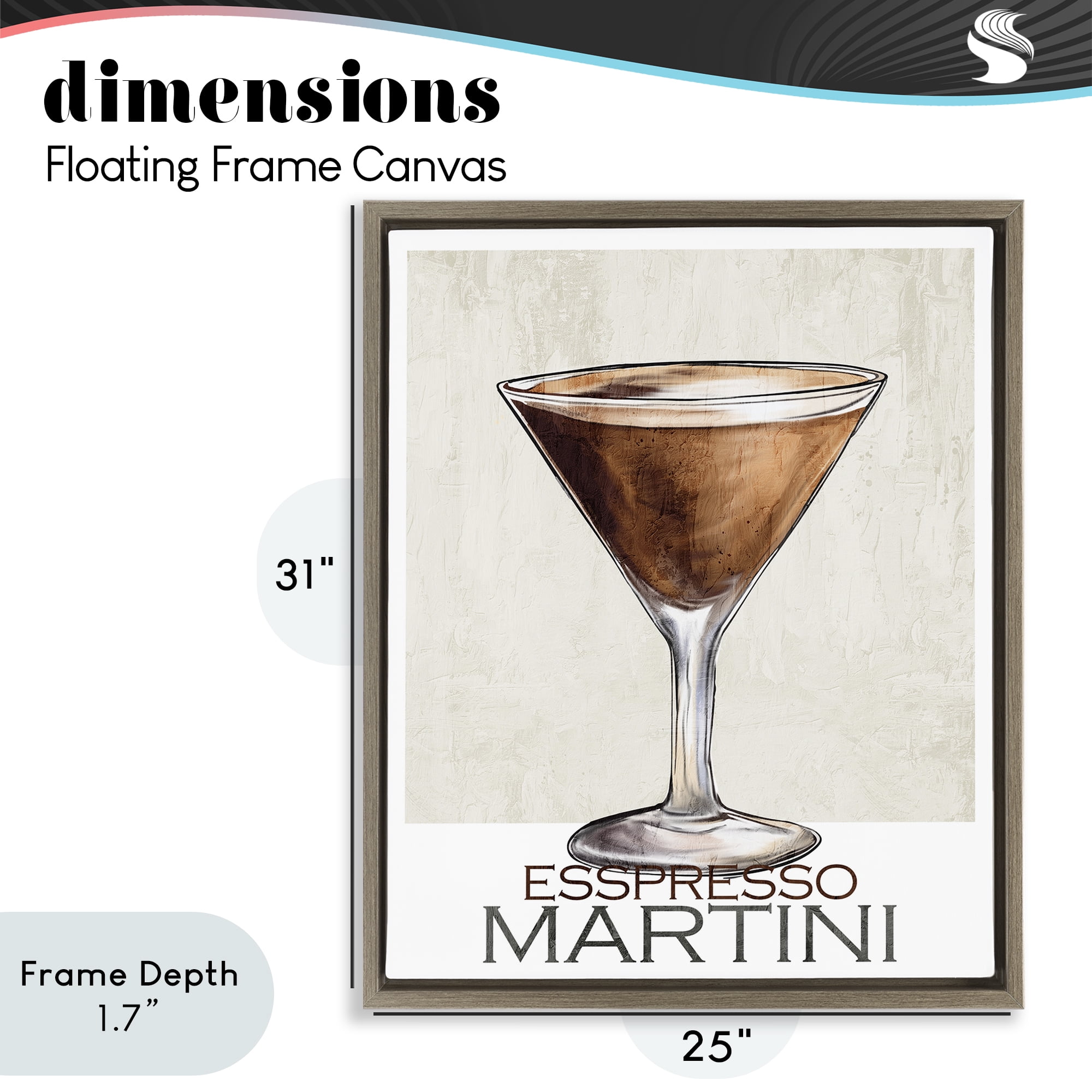 Stupell Industries Sophisticated Espresso Martini Brown Framed Floater Canvas Wall Art, design by Kim Allen