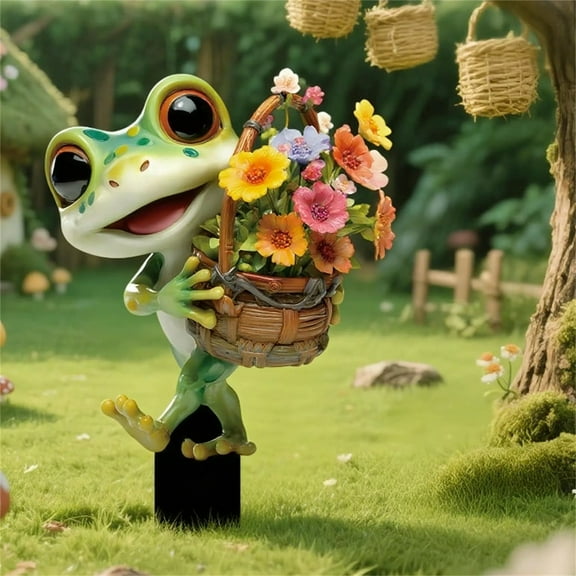 Garden Frog Stake | Acrylic Flower-Holding Garden Decor | Cheerful Outdoor Ornament | Durable Cute Animal Sculpture for Flower Beds, Pathways, Planters | 1 Pack | Lightweight 100g