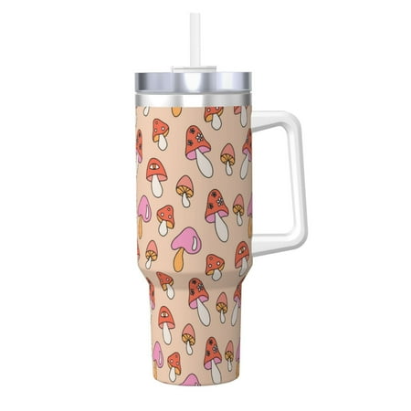 

KLL 70s Mushroom Print 40oz Stainless Steel Insulated Car Cup Coffee Mug with Spillproof Lid - Keep Your Drink Hot or Cold on the Go