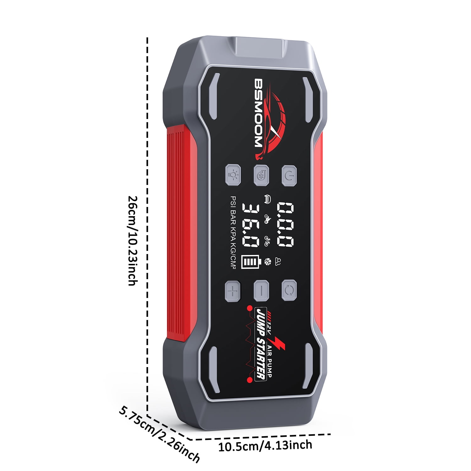 BSMOOM 9000A Car Jump Starter with Air Compressor, 12V Portable Car Battery Jump Box Power Pack with 150PSI Tire Inflator & LCD Display, LED Light, Jumper Cable (Up to 10L Gasoline/8L Diesel Engine)