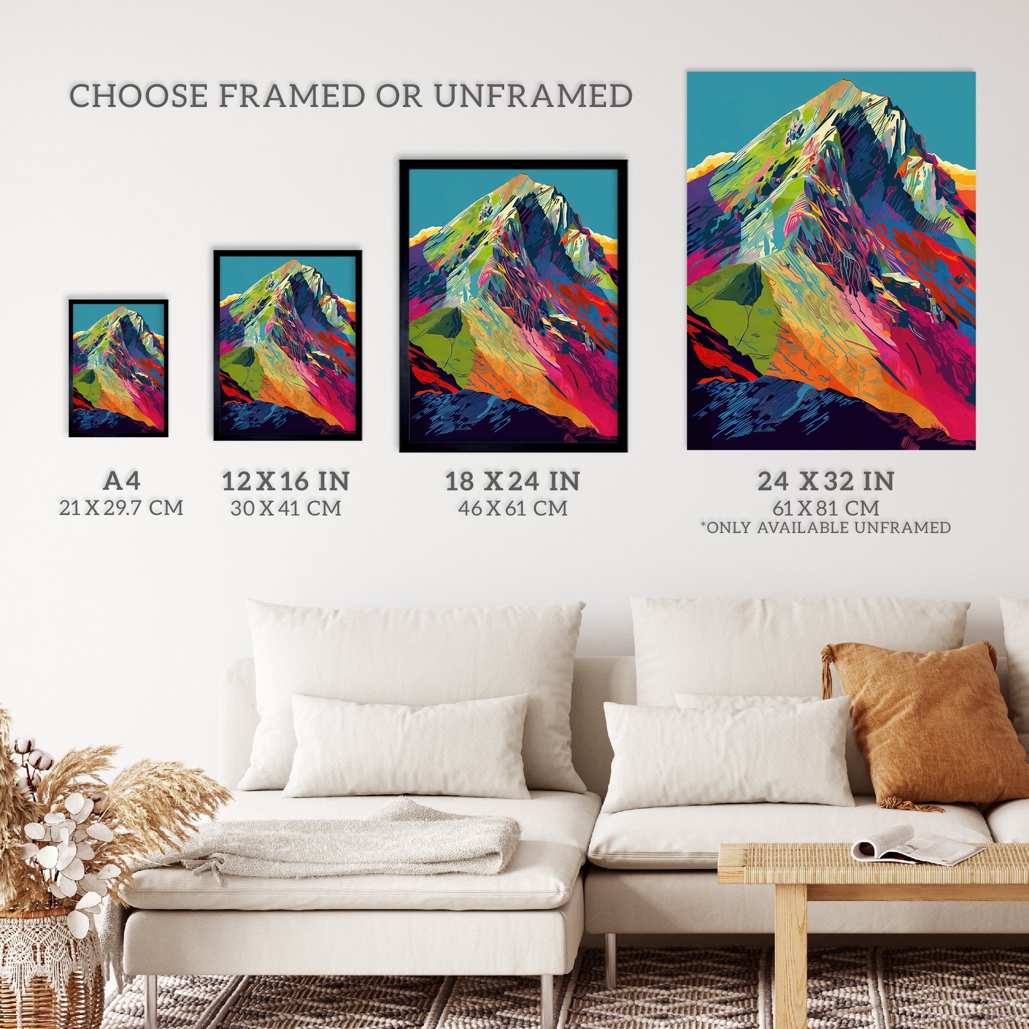 Neon Colour Mountain Summit Psychedelic Artwork Vibrant Abstract